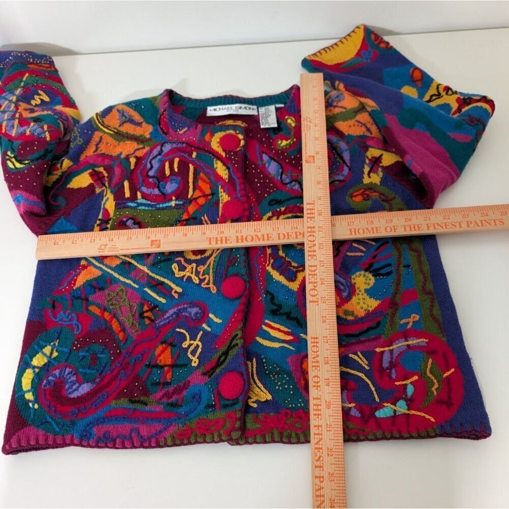 Vintage 90s Michael Simon Artsy Beaded Cardigan Womens Size Small Embroidered - Picture 10 of 12